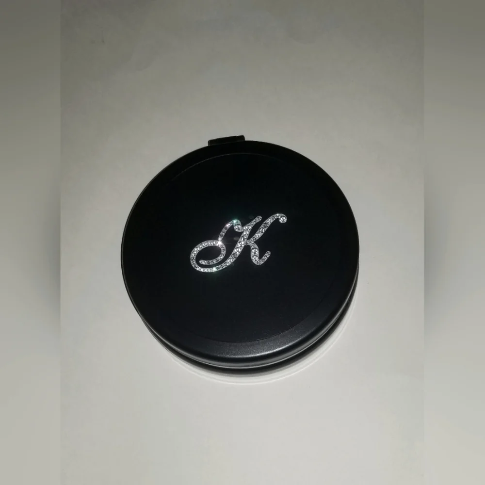 Black Dual Magnifying Mirror w/ Crystal Initial by Lori Greiner - Letter K